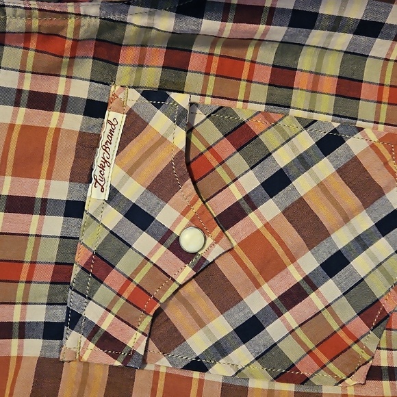 Lucky Brand Mens Large Button Down Shirt Short Sleeve Plaid Clasp Button - Picture 3 of 8
